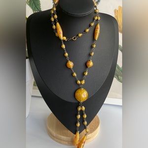 1920s flapper girl yellow and pink art czech glass beaded necklace